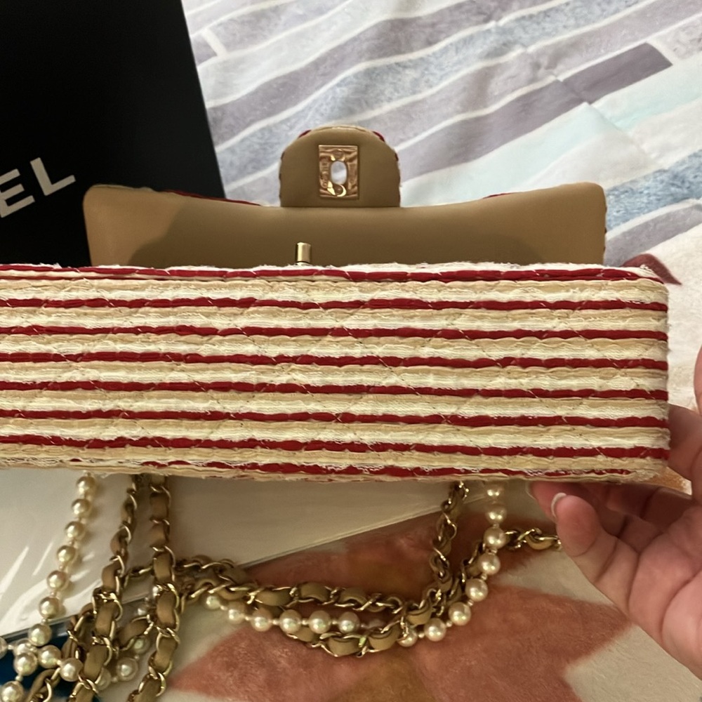 Chanel Classic Beige & red Striped Double Flap Bag 2014 - Picture 14 of 17